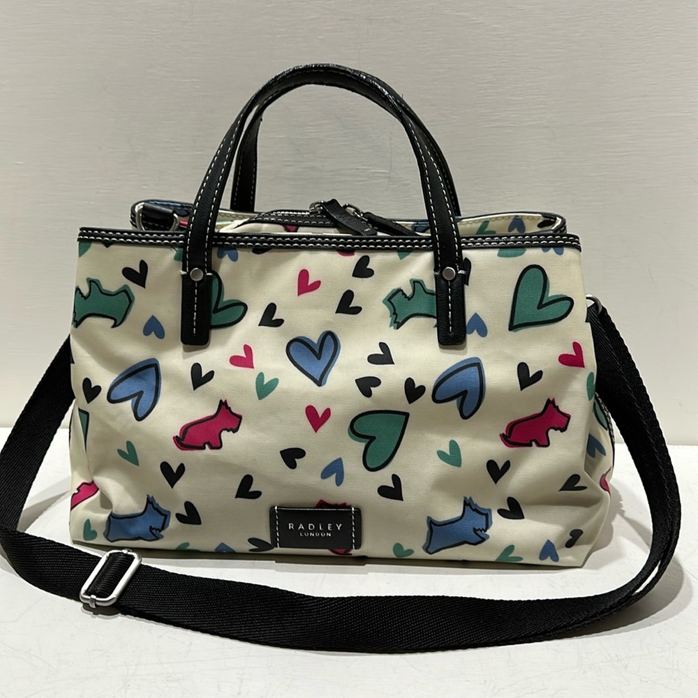 RADLEY London Off White Printed “Love Me Love My Dog” Vinyl Satchel/ Crossbody